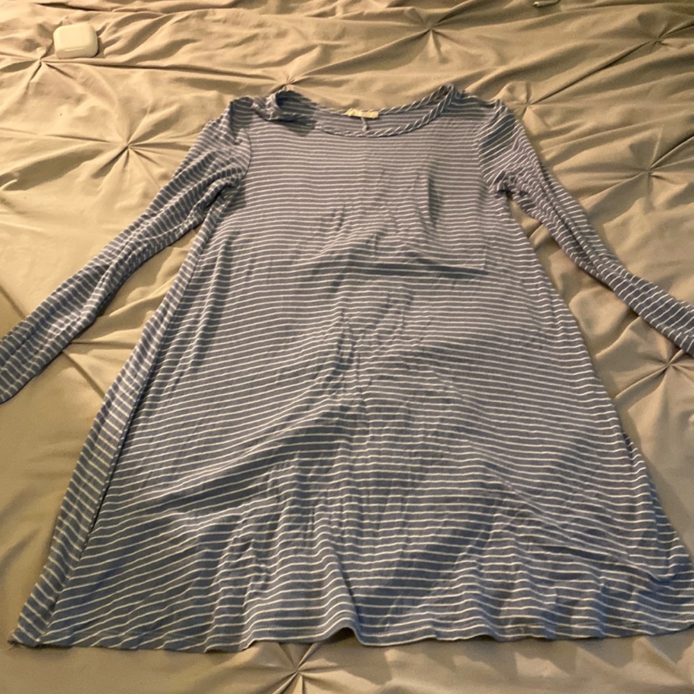 Blue and white striped long sleeve dress